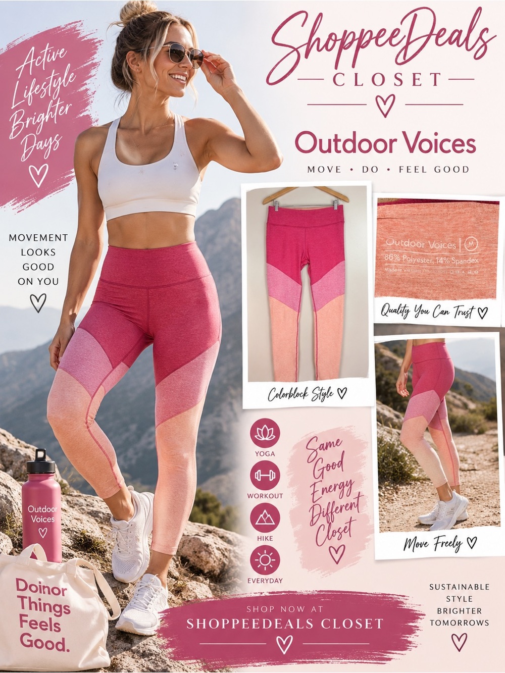 Outdoor Voices Colorblock 7/8 Leggings Pink Coral Women’s Medium